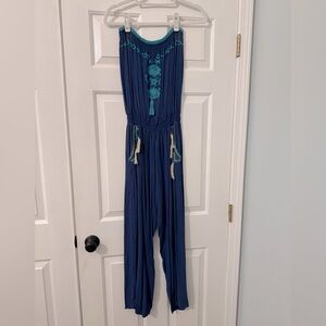 Beachy Blue Strapless Jumpsuit